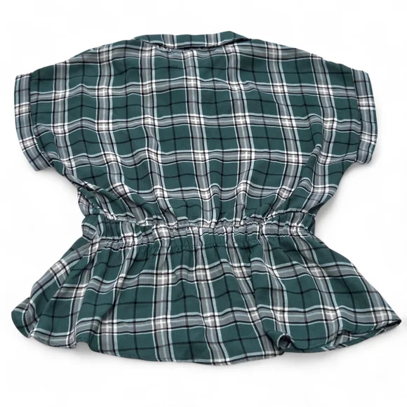 Sweet Rain Teal Green Plaid Women's Peplum Short-Sleeve Blouse Size Large EUC - Picture 2 of 8